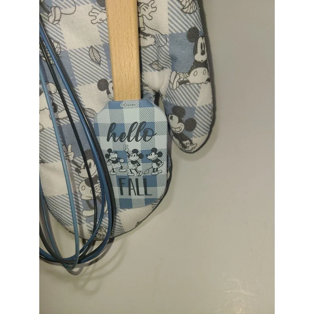 Disney Baking Set, Towel, Whisk, Spatula Blue White Checks NWT